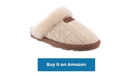 cream knit and sheepskin shearling slide slipper