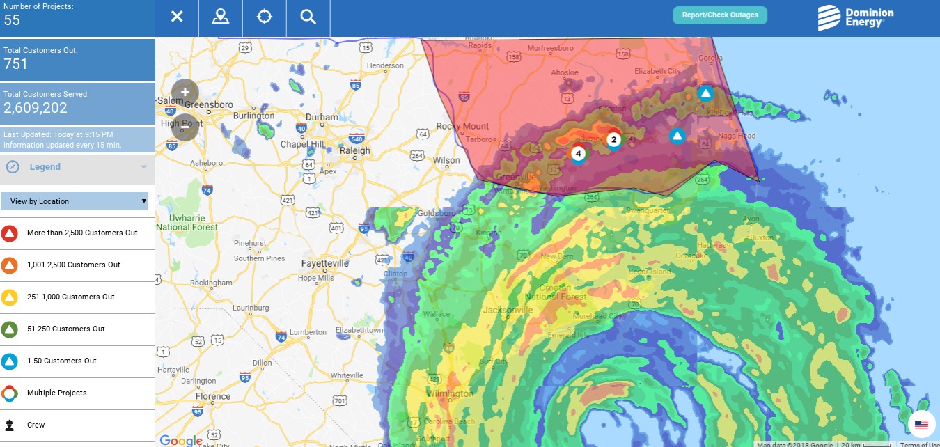 Florence Power Outage Updates For Dominion Energy Customers   Dominion Nc Power Outage Map 9 13 