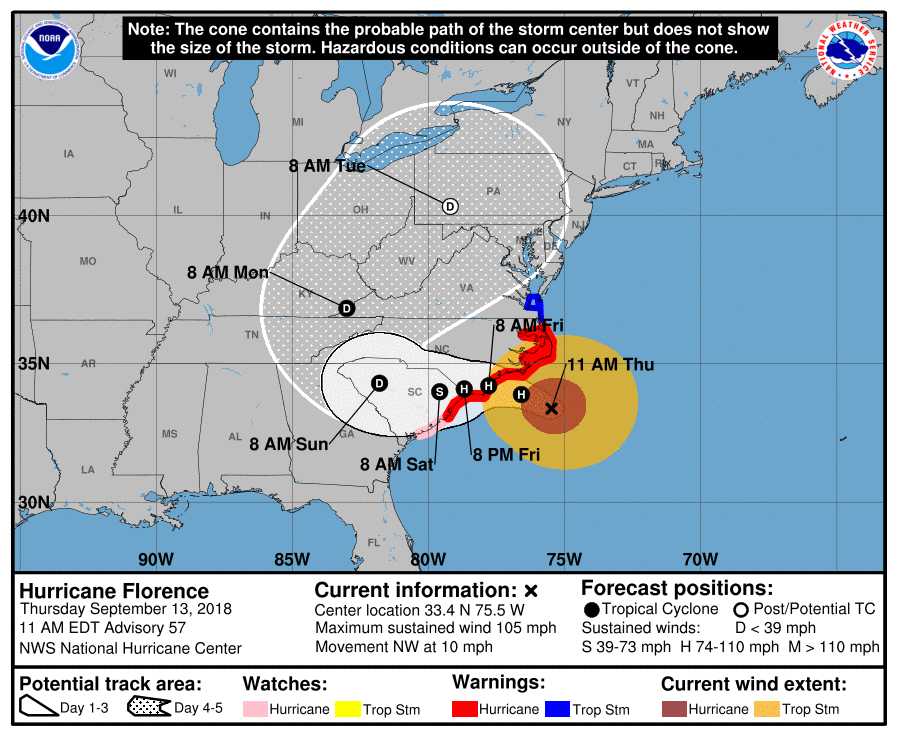 Hurricane Florence: Latest NOAA Updates from NHC (Sept. 13)