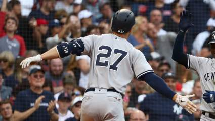 Yankees v Red Sox, Fan Beans Giancarlo Stanton