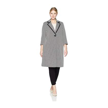 Kasper black and white dotted plus size long jacket