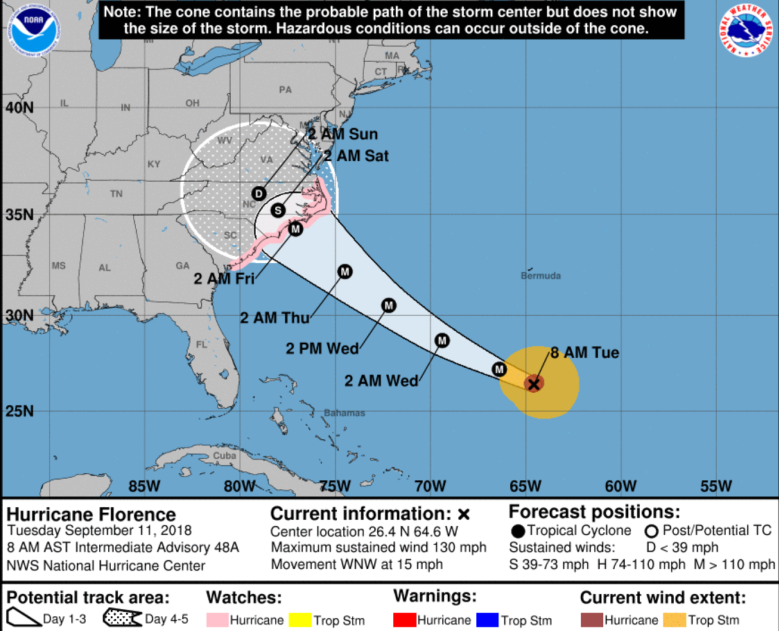 Hurricane Florence North Carolina map