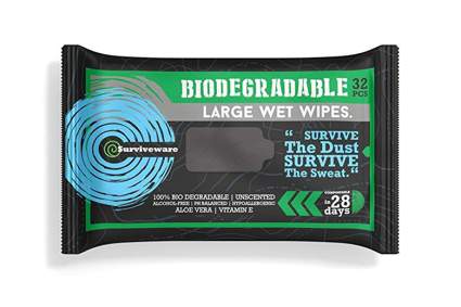 Large biodegradable wet wipes for camping