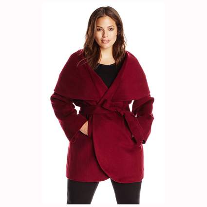 red wool shawl collar coat
