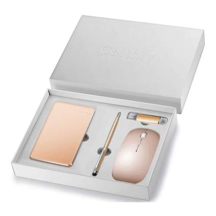 Gold office gift set with mouse and stylis