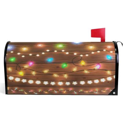 mailbox with cover printed with glowing christmas lights