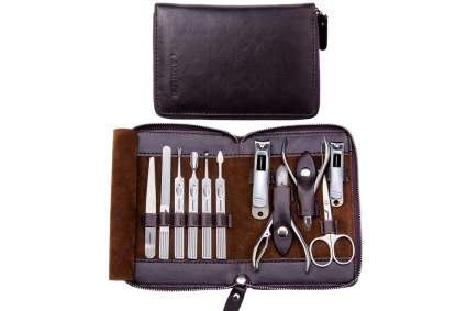 Dark brown zipper case of manicure tools