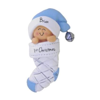 customizable baby boy's first Christmas ornament