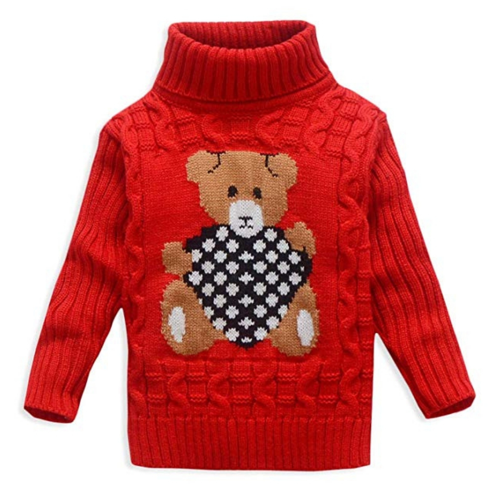 VIFUUR Kids Bear Turtleneck Sweater Boys Girls Knit Sweater for Christmas