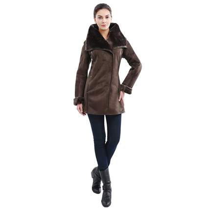 brown snap front faux shearling jacket