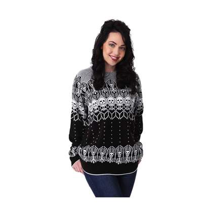 black and white skeleton ugly halloween sweater