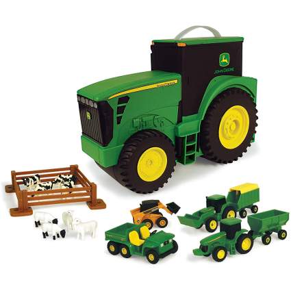 Green John Deere tractor set