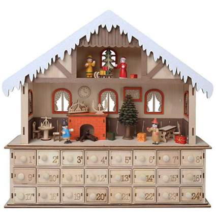 lighted Santa's workshop wooden advent calendar