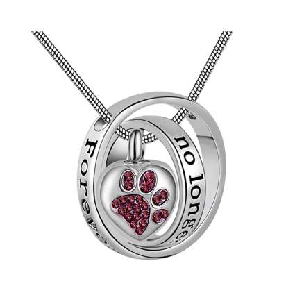 pet cremation urn necklace with paw print