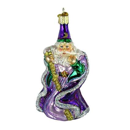 hand blown glass purple wizard ornament