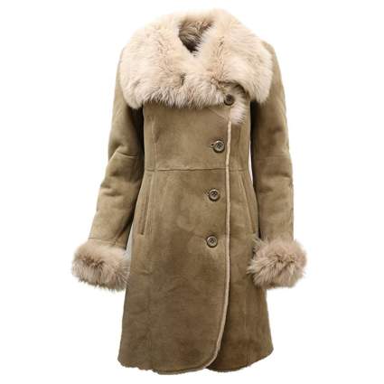 tan suede shearling coat with toscana collar