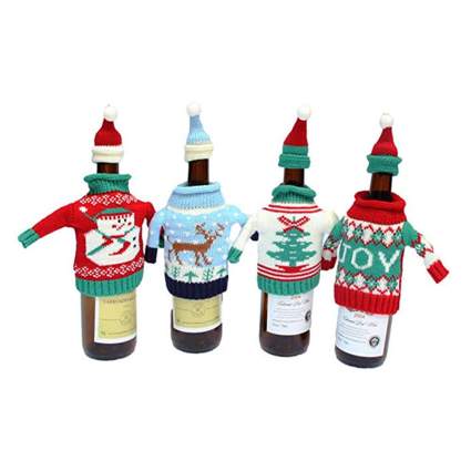 knitted ugly christmas sweater wine bottle covers