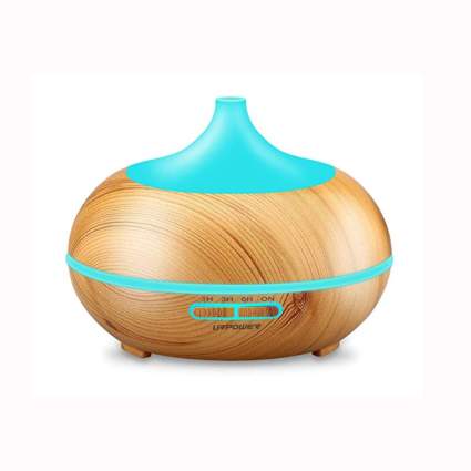 wood grain aromatherapy diffuser with colored lights
