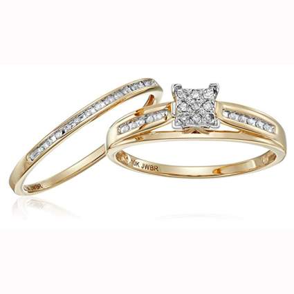 10k yellow gold diamond square wedding ring set