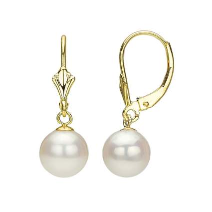 14k gold and cultured pearl dangle earrings