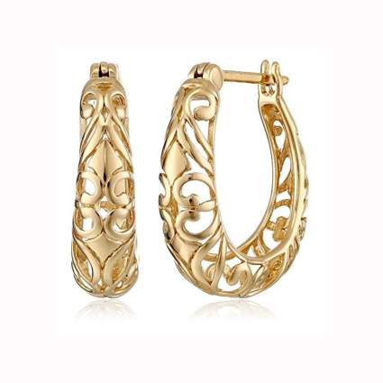 18k gold plated silver filigree hoop earrings
