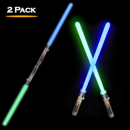 2-in-1 LED Light Up Sword FX Double Bladed Dual Sabers (2 Pack)