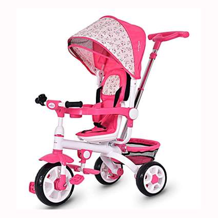 pink and white 4-in-1 kids tricycle