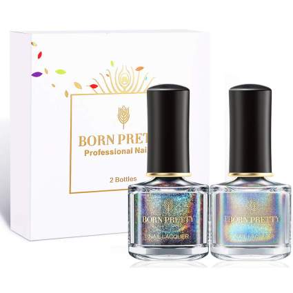 Two born pretty holographic nail lacquer bottles