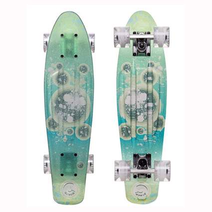 blue and green mini-cruiser skateboard