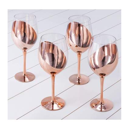 copper toned stemmed wine glasses