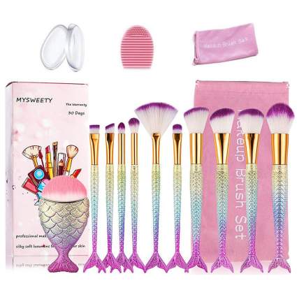 colorful chrome mermaid makeup brushes