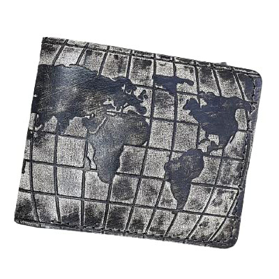 black and grey world map wallet