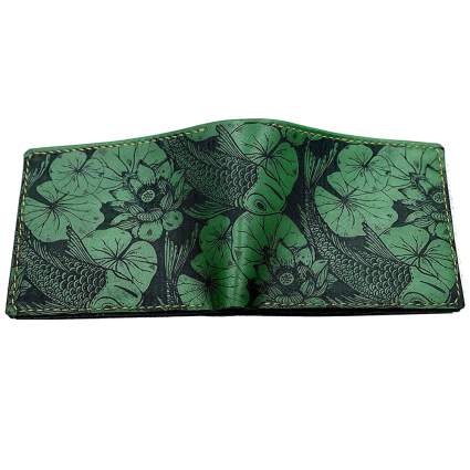 green leather koi fish wallet