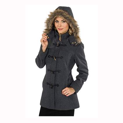 grey women's wool duffel jacket