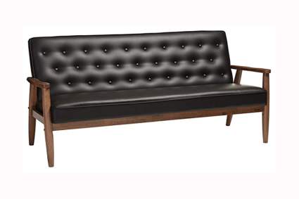 faux leather mid century modern sofa