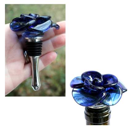 blue flower glass wine stopper