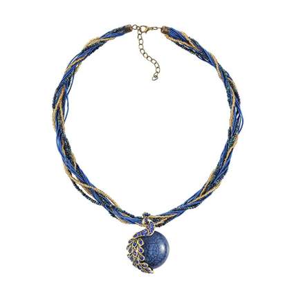 blue bohemian peacock pendant necklace