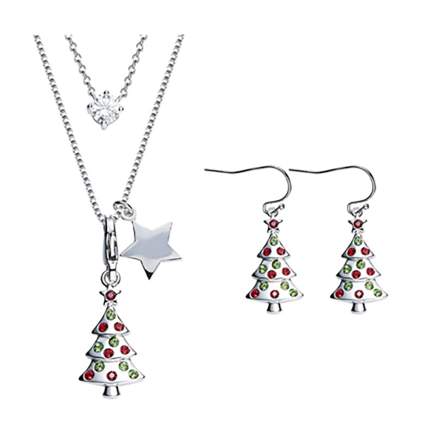 christmas tree necklace and earring set