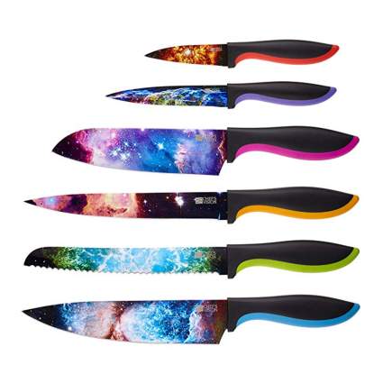 Kitchen knife set imprinted with the universe