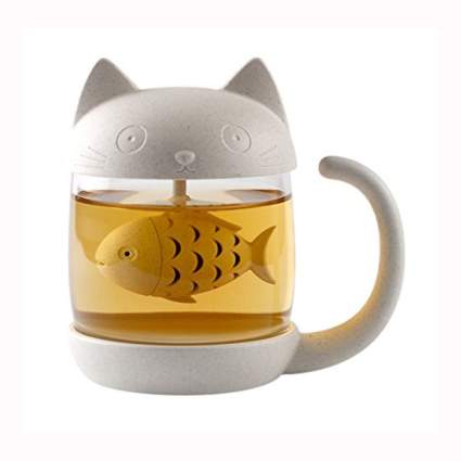 cat tea mug with fish infuser