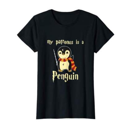 Black tee shirt with Harry Potter penguin