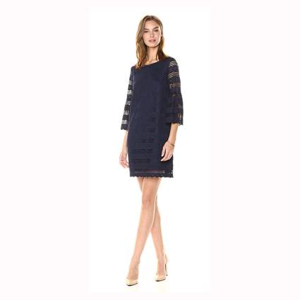 Navy bell sleeve lace dress