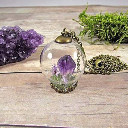 glass dome necklace with amethyst