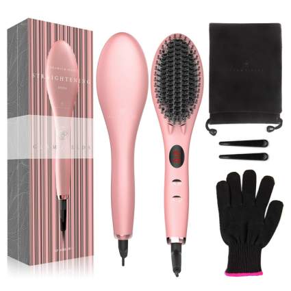 Hair Straightener Iron Brush with Double Negative Ions