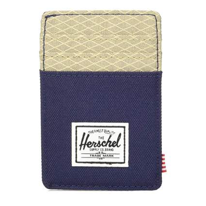 blue and tan wallet