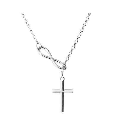 silver tone infinity cross necklace