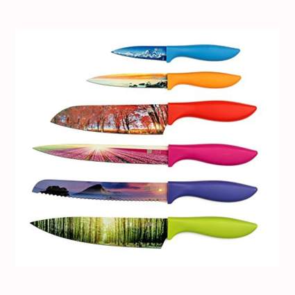 Landscape printed kitchen knife set