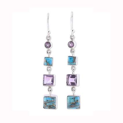 sterling silver amethyst and turquoise dangle earrings