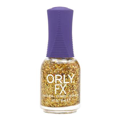 Orly gold glitter nail polish bottle
