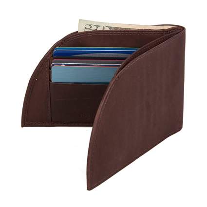 brown rounded front pocket wallet